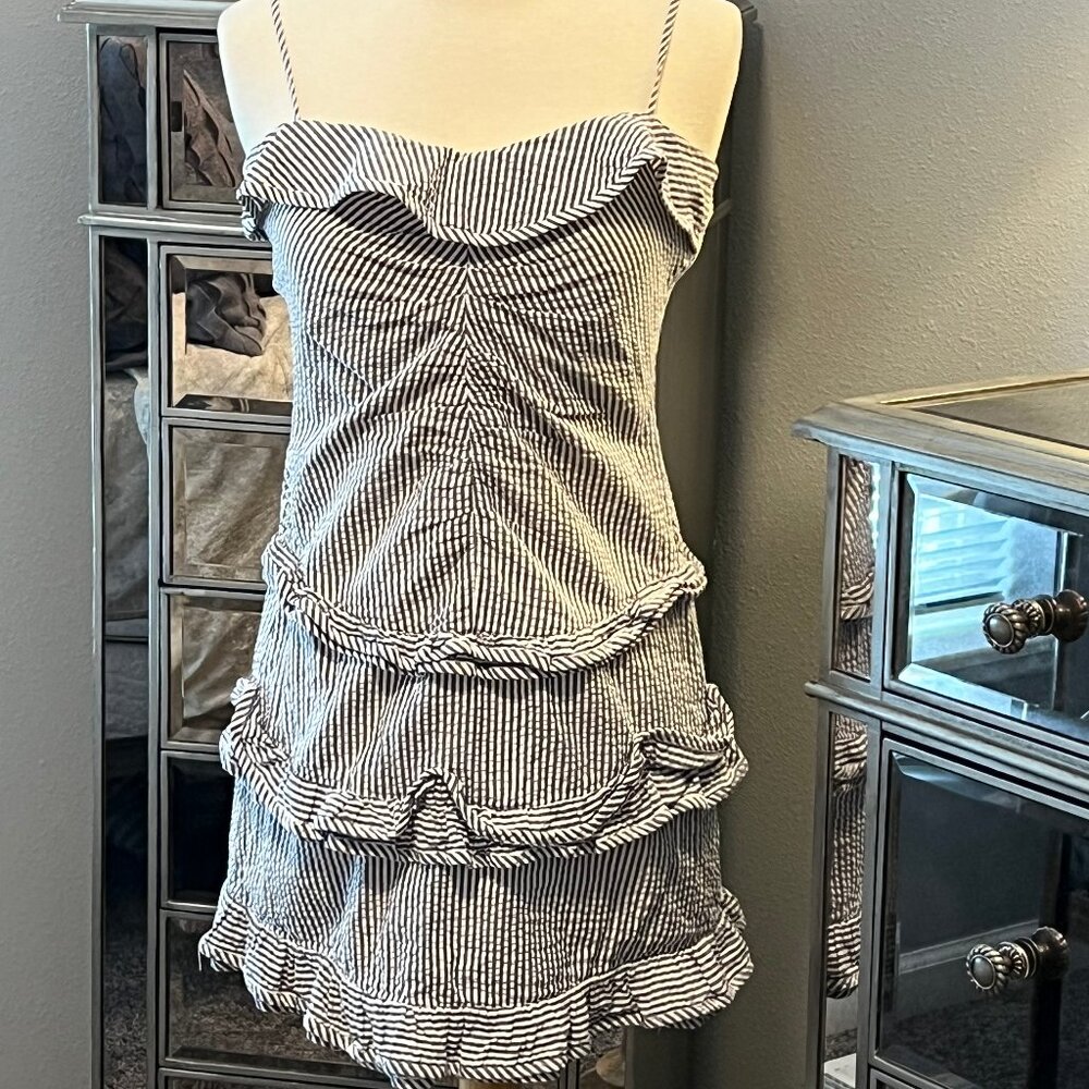 Betsey Johnson Pin-Up seersucker pinstripe dress vintage indie sleeze ruffles 2